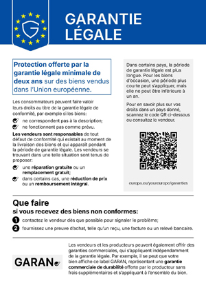 Notice harmonisée de Garantie Légale de Conformité : 2 ans